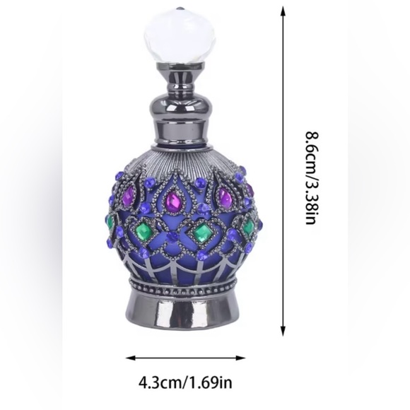 Vintage Mini Silver with Blue and Green Rhinestone Decorative Perfume Bottle - Picture 3 of 4